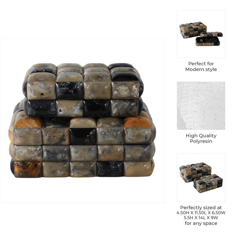 Resin Boxes Woven Glossy Block Texture (Set of 2) - 10", 12" Black - 12.5" x 8" x 5.5"