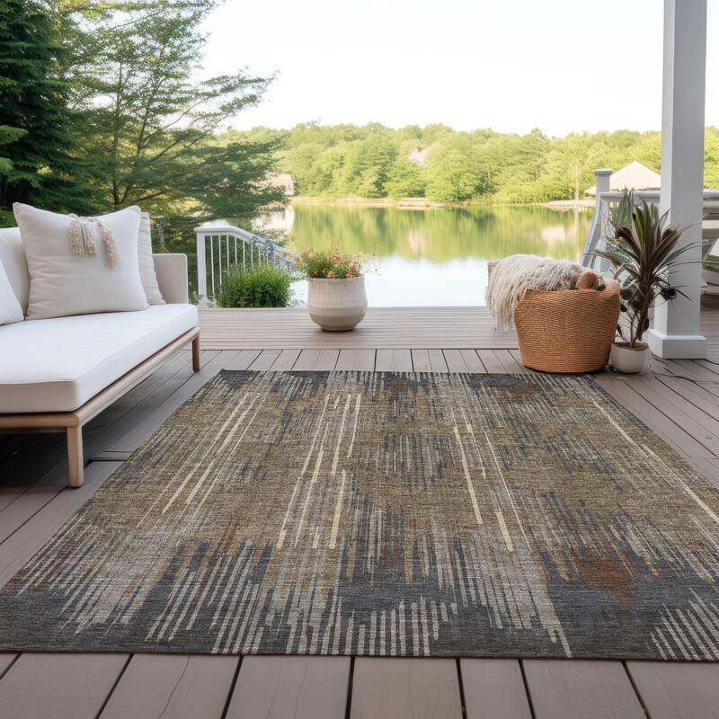 Machine Washable Indoor/ Outdoor Chantille Ombre Abstract Rug - Taupe - 3' x 5'
