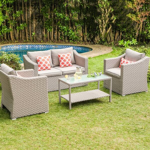 Shop Cosiest Patio Furniture Set 4 Piece Sectional Sofa With Cushions On Sale Overstock 31481172