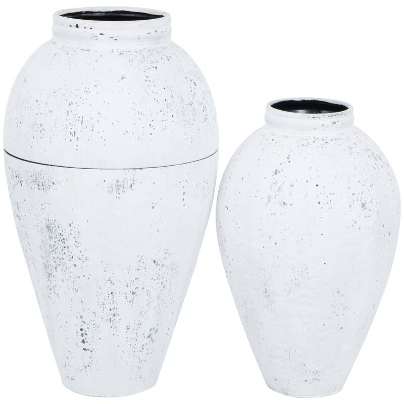 White Metal Tall Distressed Pot Floor Decorative Vase (Set of 2)