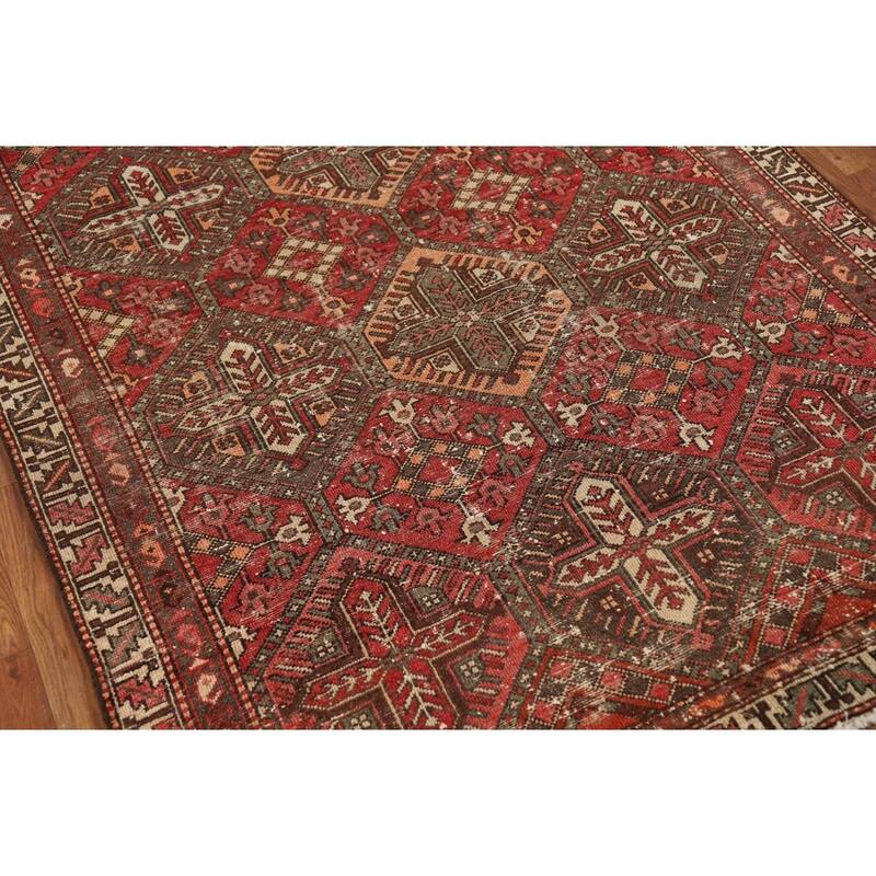 All-Over Geometric Bakhtiari Persian Area Rug Hand-Knotted Wool Carpet - 4'5" x 6'7"