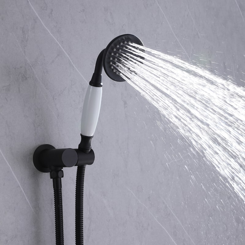 Vintage 6'' Round Complete Rainfall Shower Head System with Handheld and Hose in Black / Gold