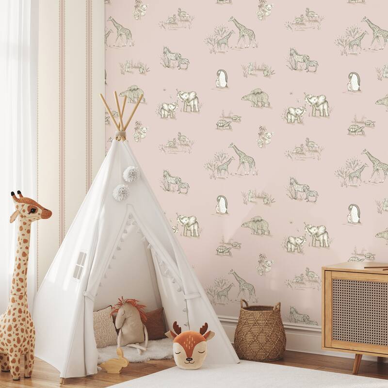 Advantage Safari Babies Pink Animal Wallpaper