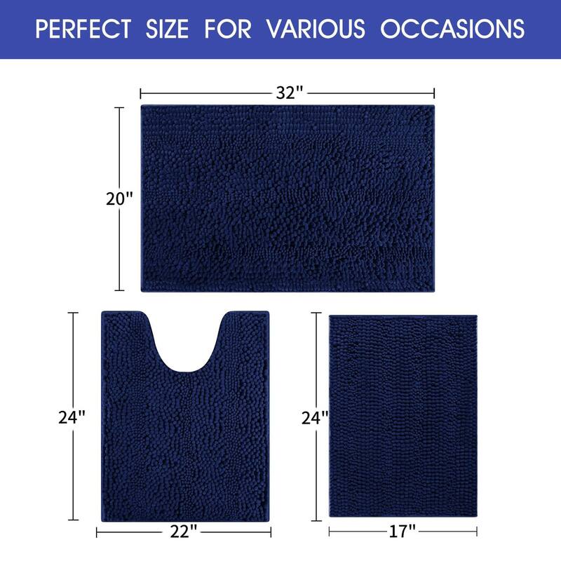 Ultra Soft Striped Non Slip Chenille Bathroom Rug Set 3 Pieces