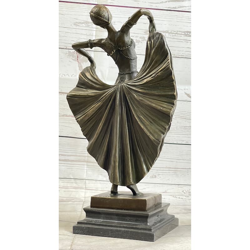 Art Deco Chiparus French Dancer Performer Early 20Th Century Fashion Bronze Statue 15 Inches X 9 Inches