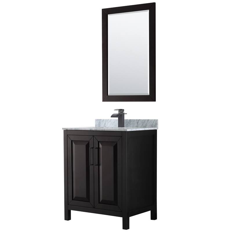 Wyndham Collection Daria 30" Free Standing Single Vanity Set with MDF - Dark Espresso / White Carrara Marble Top / Matte - Espresso Finish