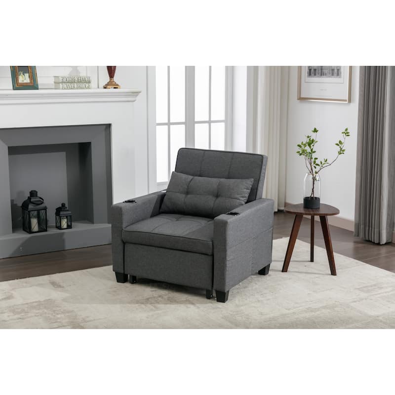 Dark Grey 68.12" Linen 3-in-1 Single Convertible Pull Out Sofa with USB Ports and Wear-resistantfor Living Room