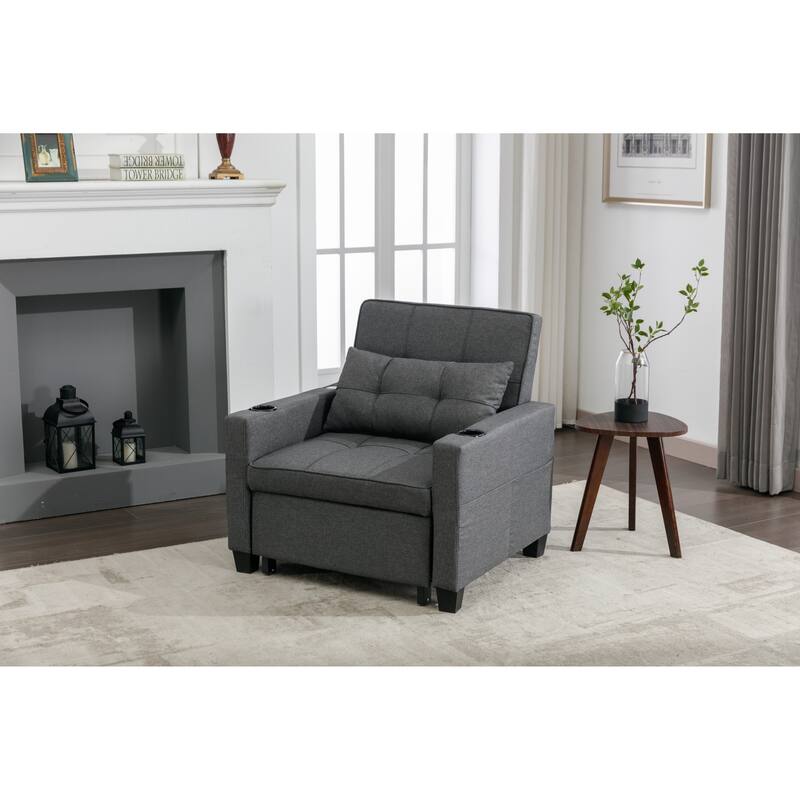 Linen 3-in-1 Convertible Futon Chair Bed with USB & Adjustable Backrest