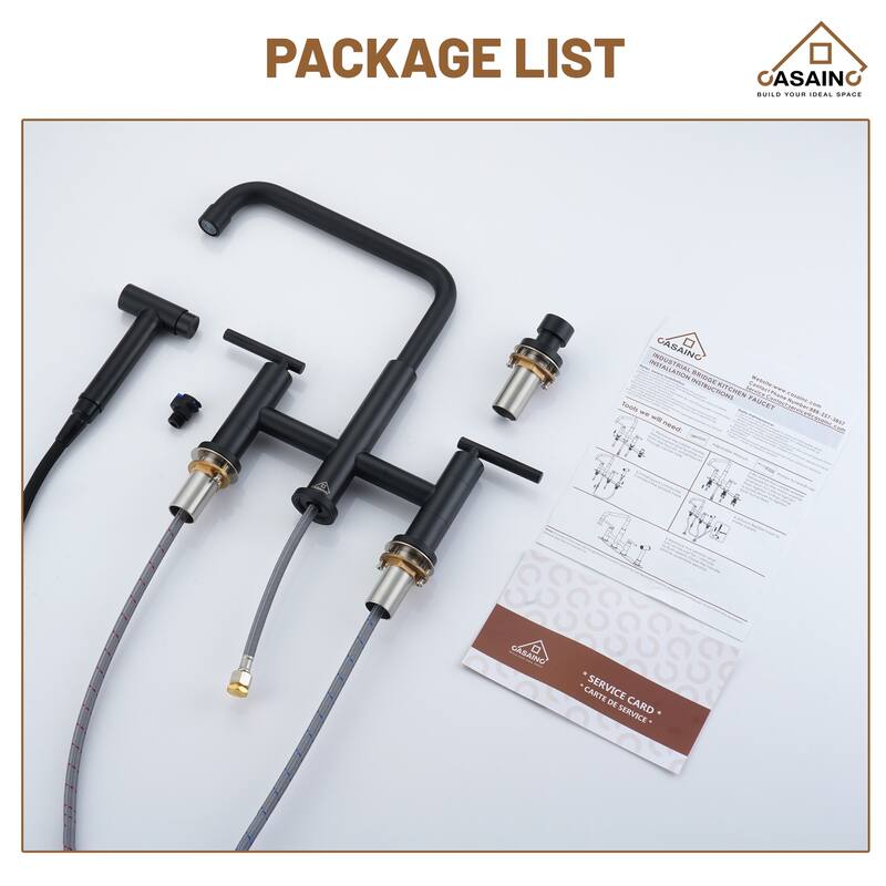 Double Handle Bridge Kitchen Faucet with Pull-Out Side Sprayer