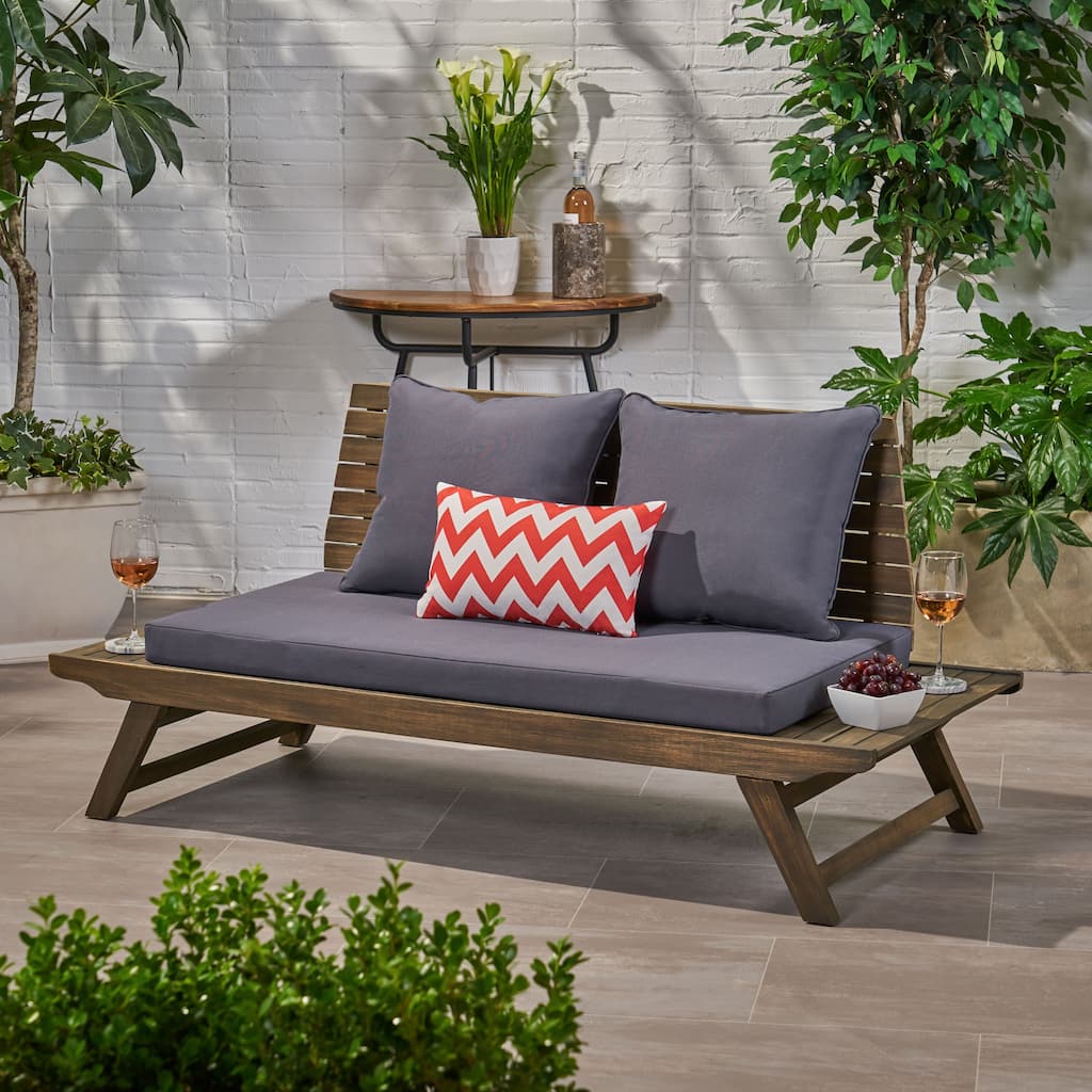 Roomfitters Outdoor Wood Loveseat with Cushions, Patio Seating Bench