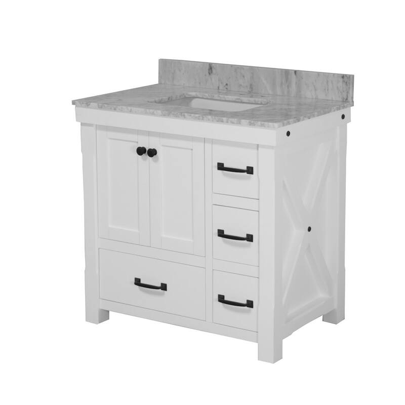 KitchenBathCollection Tuscany 36" Bathroom Vanity with Carrara Marble Top