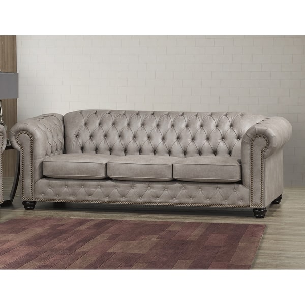 Heston Tufted Light Grey Faux Leather Chesterfield Sofa - On Sale -  Overstock - 33771841