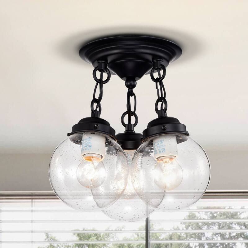 Abver Matte Black 3-Light Clear Glass Globe Semi-Flush Mount