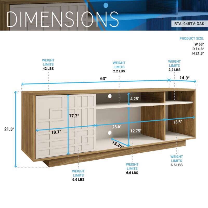 Techni Mobili Contemporary TV Stand for TVs Up to 70in, Oak