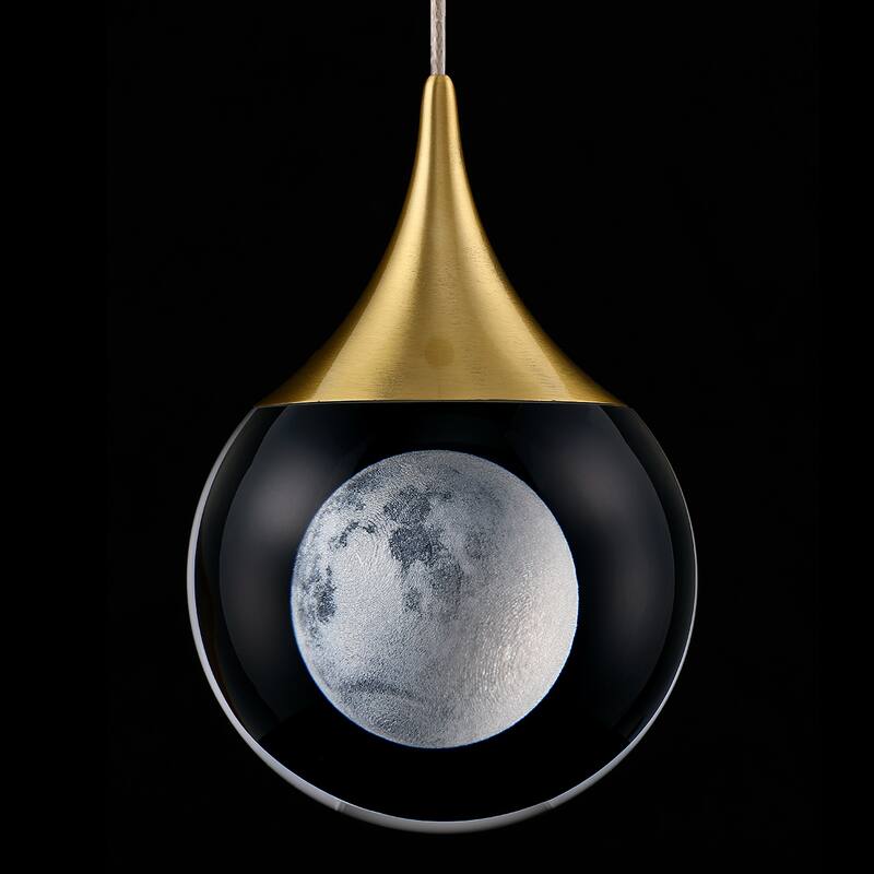 Moon Crystal 1-light Single Globe LED Hanging Pendant Light in Gold/ Chrome/Black/Coffee for Living Room