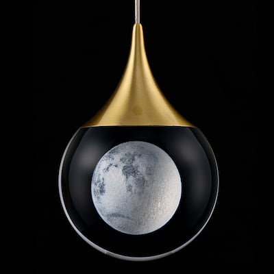 Moon Crystal 1-light Single Globe LED Hanging Pendant Light in Gold/ Chrome for Living Room