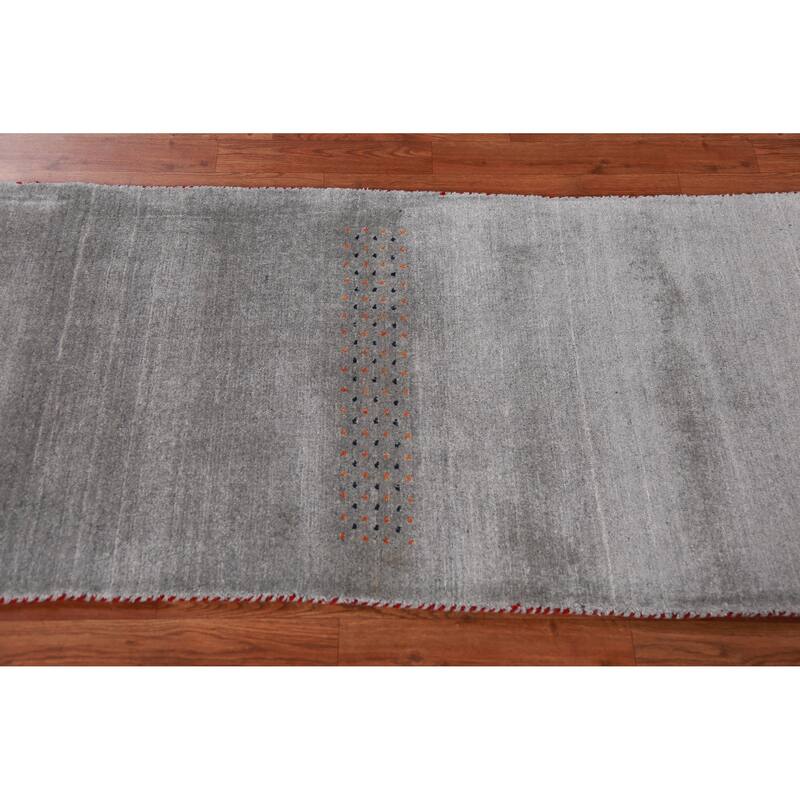 Hand Knotted Oriental 100% Wool Carpet Tribal Animal Pictorial Greys & Charcoal Gabbeh Runner Rug - 7' 9'' X 2' 7''