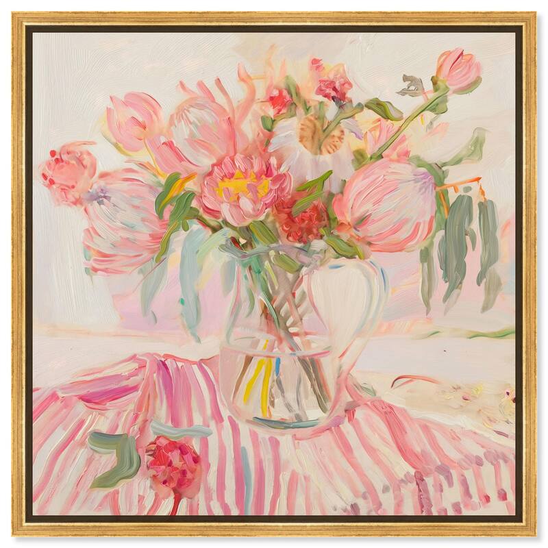 Candy Stripe Bloom Canvas by Art Remedy - 20" x 20" - Gold