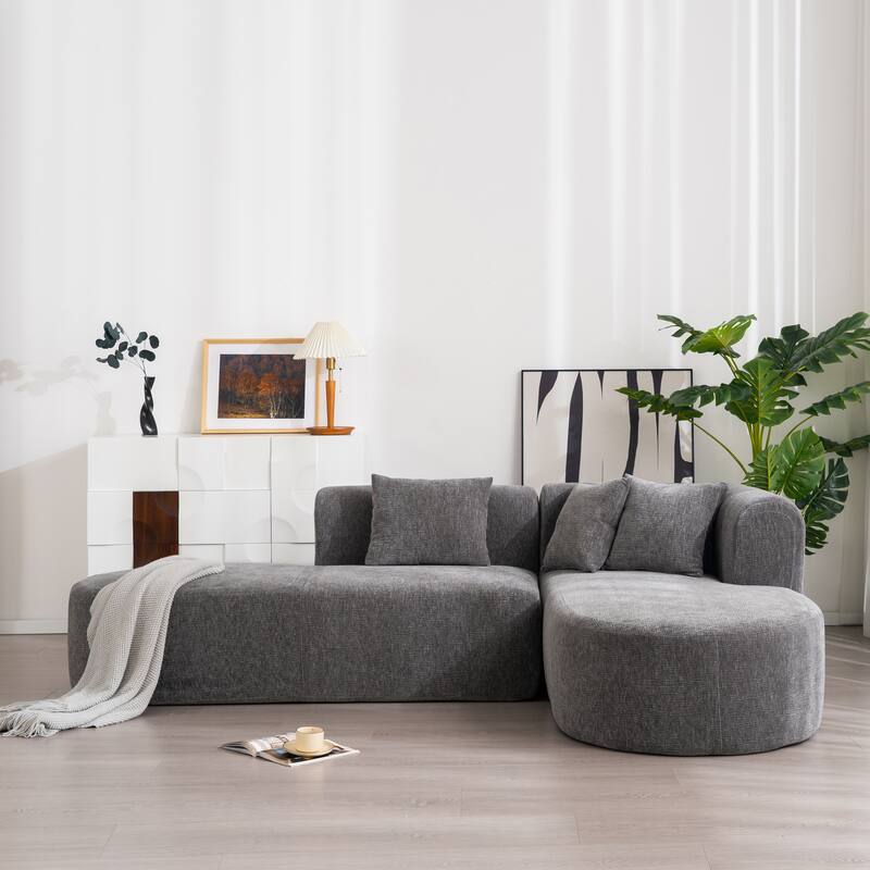 Curved Sectional Sofa with L-Shaped Chaise Lounge, Chenille Upholstered Cloud Sofa, 4 Seater Floor Sofa with 4 Pillows
