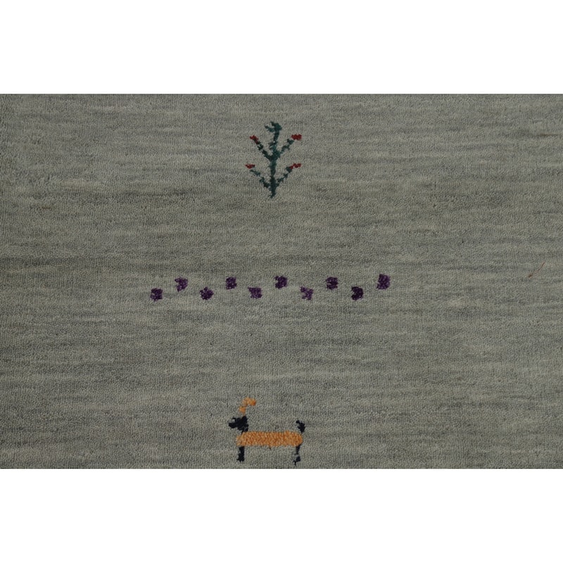 Green Tribal Gabbeh Indian Area Rug Hand-Knotted Wool Carpet - 8'2" x 9'11"