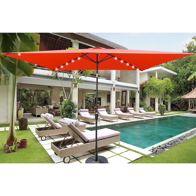 10 x 6.5t Rectangular Patio Solar LED Lighted Outdoor Market Umbrellas with Crank and Push Button Tilt for Garden Shade