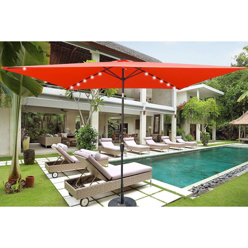 10x6.5ft Solar LED Rectangular Patio Umbrella with Crank and Tilt for Outdoor Use