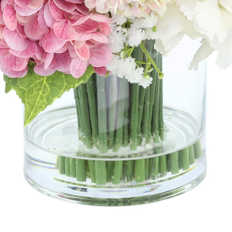 Classic Hydrangea and Viburnum Arrangement in Glass Vase