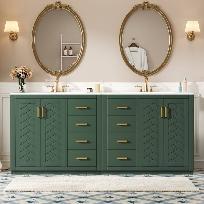 72'' Freestanding Bathroom Vanity with Integrated White Ceramic Sink - 72'' x 18.3'' x 33.7'' - Green