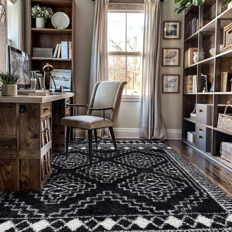 Geometric Shag Rug - Anthracite Dark Gray - Durable Rug for Living Room, Bedroom, or Entryway - Easy to Maintain