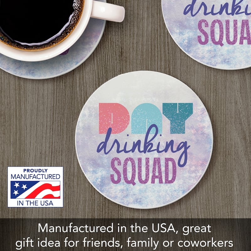 Squad 4 Pack Absorbent Stone Coaster with Protective Cork Backing Made in The USA 4" Round, Easily Wipes Clean