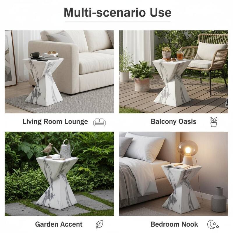 Christopher Knight Home - Modern Indoor/Outdoor 18.5"H Geometric Faux Marble MgO Accent Side Table with Sculptural Fluted Design