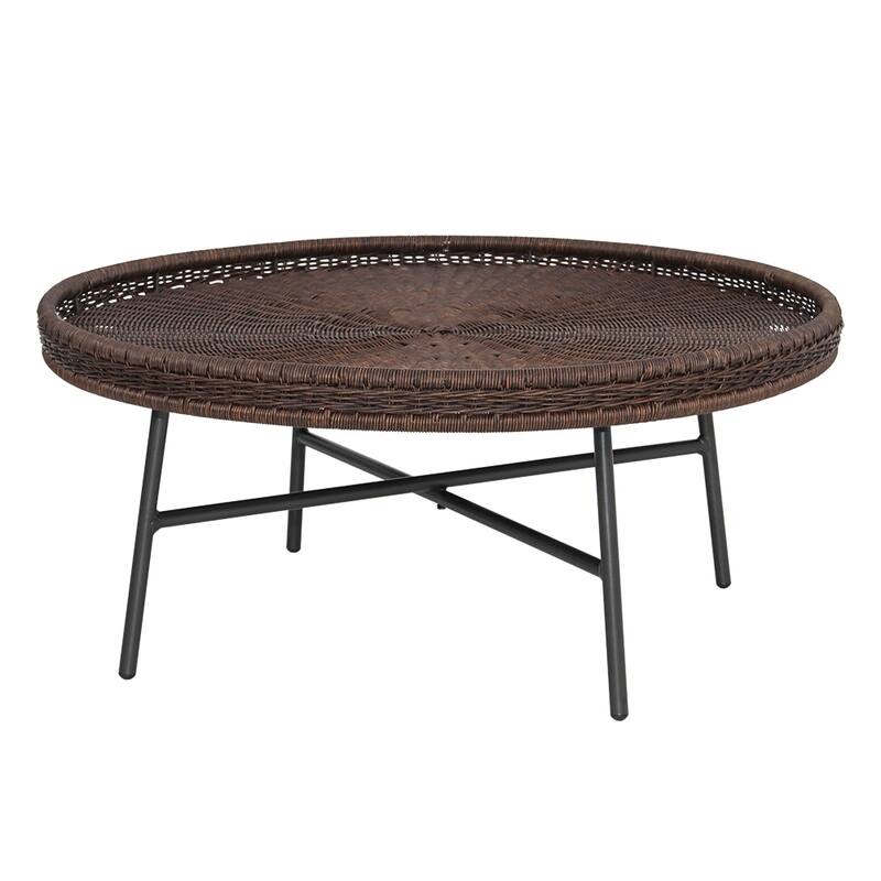 Maypex Wicker Round Table with Metal Cross Legs