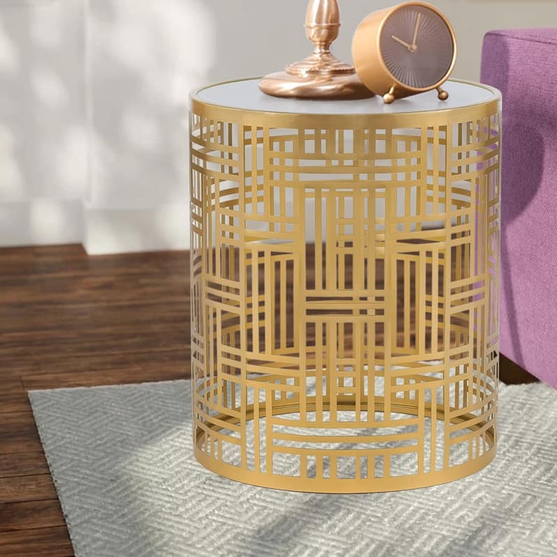 ADECO End Table Gold Accent Side Coffee Nightstand Stool