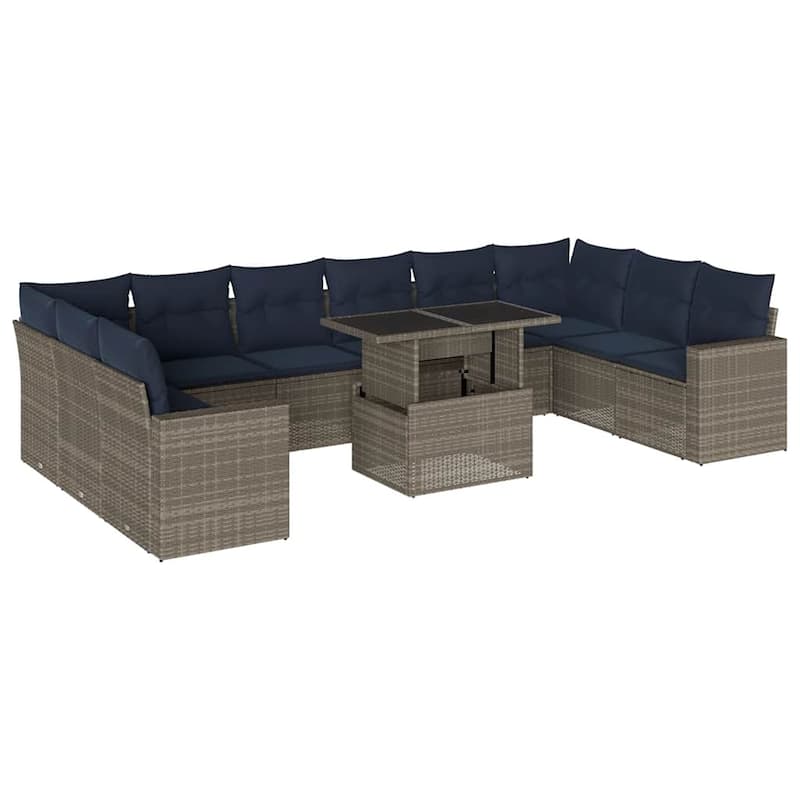 vidaXL 11 Piece Patio Sofa Set with Cushions Black/Brown/Gray Poly Rattan - 24.4 x 24.4 x 27.2