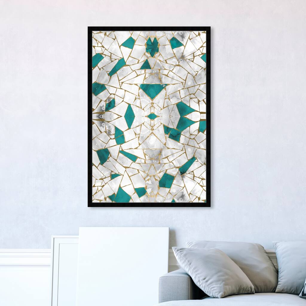 Oliver Gal 'Emerald Stone' Abstract Wall Art Framed Print Patterns - Gold, Green