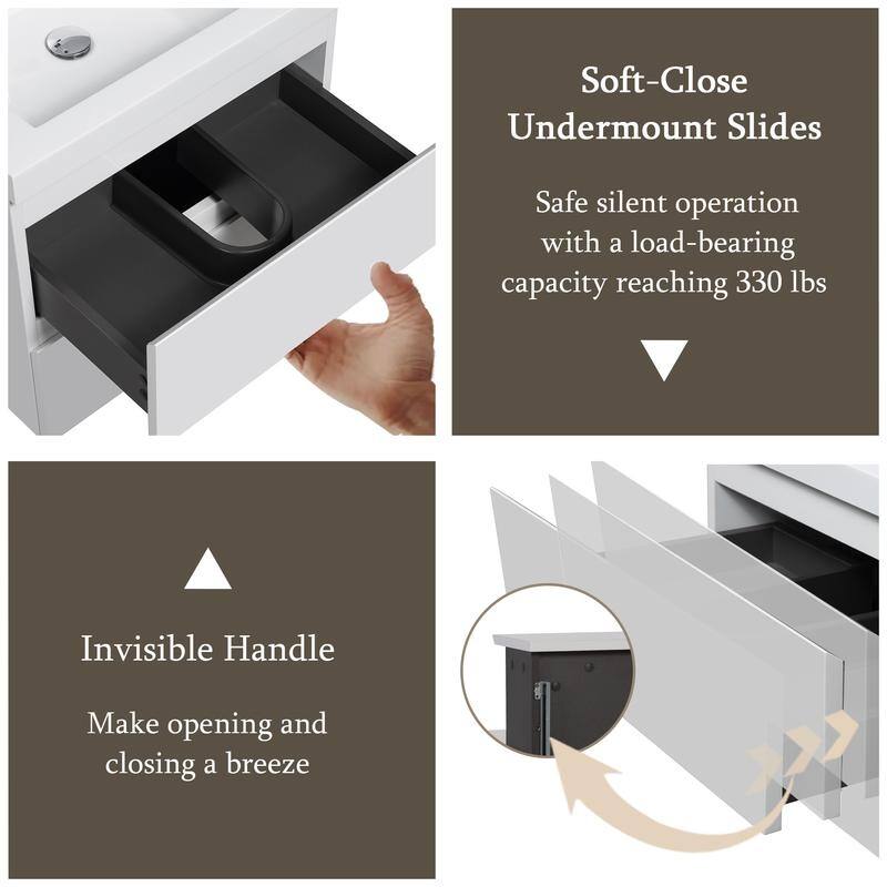 ABRUZZO 30" Floating Single Bathroom Vanity Wall-Mounted with Integrated Resin Top Basin 2 Soft Close Drawers Full Assembly