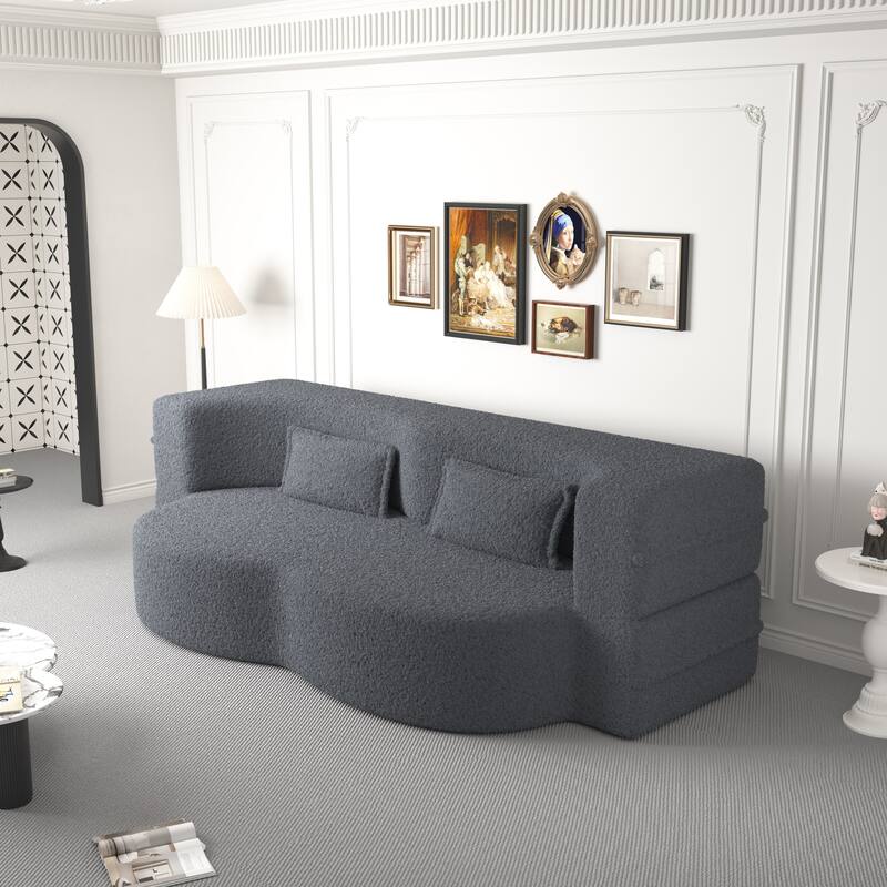 Modern Convertible Floor Folding Sleeper Sofa with 2 Pillows