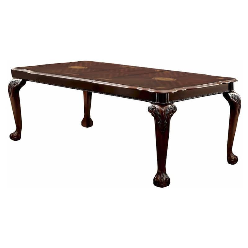 Rectangular Wooden Dining Table with Textured Top and Extendable Leaf, Cherry Brown