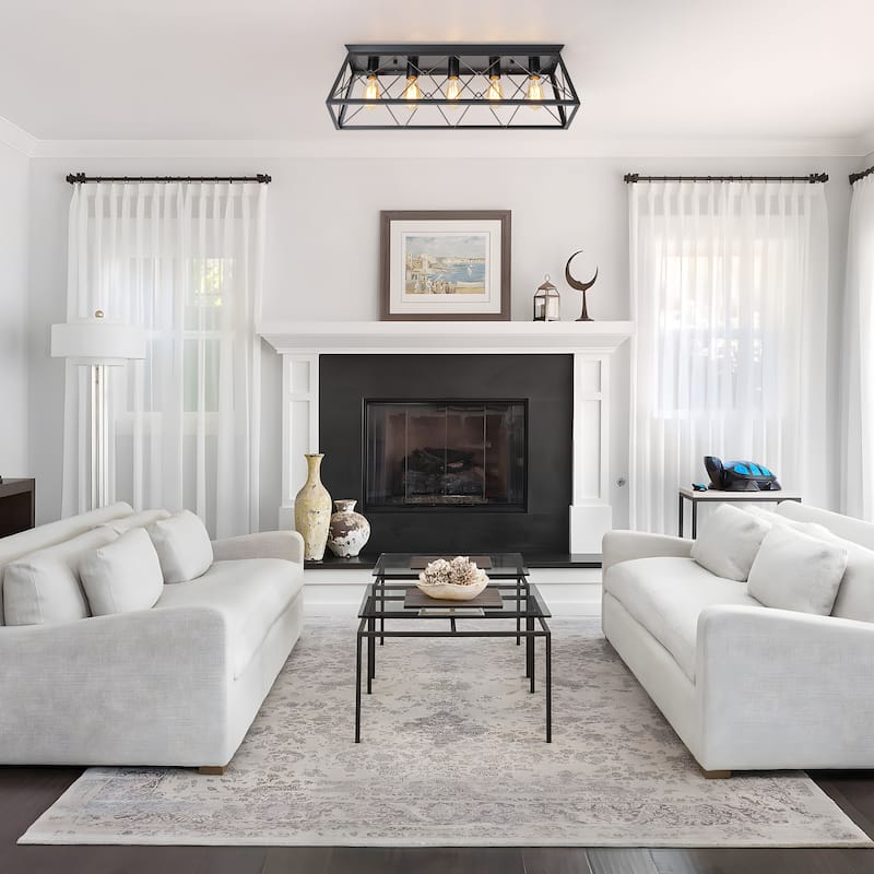 Starsky 5-Light Linear Farmhouse Rectangular Open Cage Flush Mount