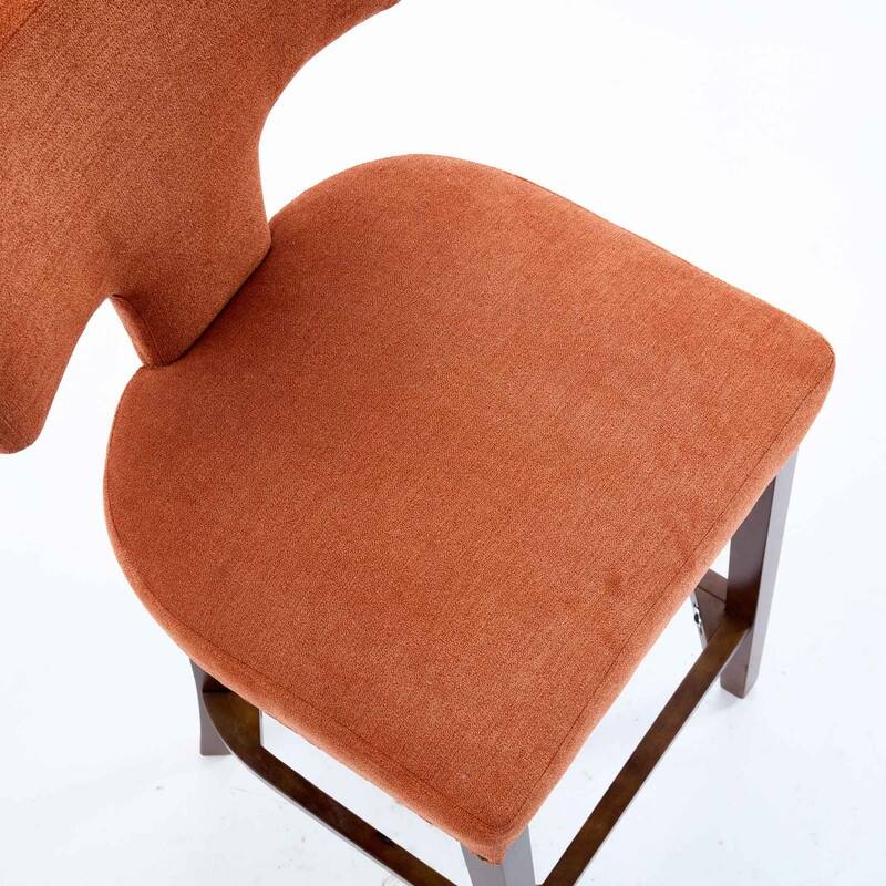 Counter Height Bar Stools Set of 2, Farmhouse Linen Fabric Upholstered Accent Chair Curved Backrest with Copper Nails around