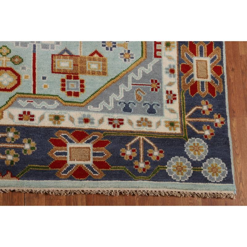 Light Blue Kazak Oriental Area Rug Handmade Wool Carpet - 7'10"x 9'10"