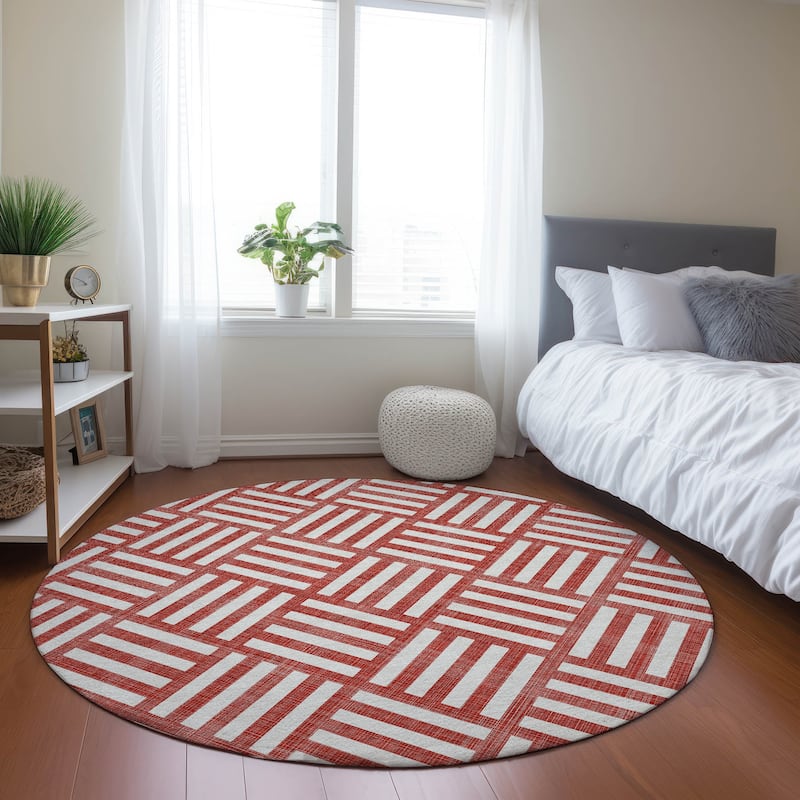 Machine Washable Indoor/ Outdoor Chantille Geo Modern Rug - Red - 8' x 8'