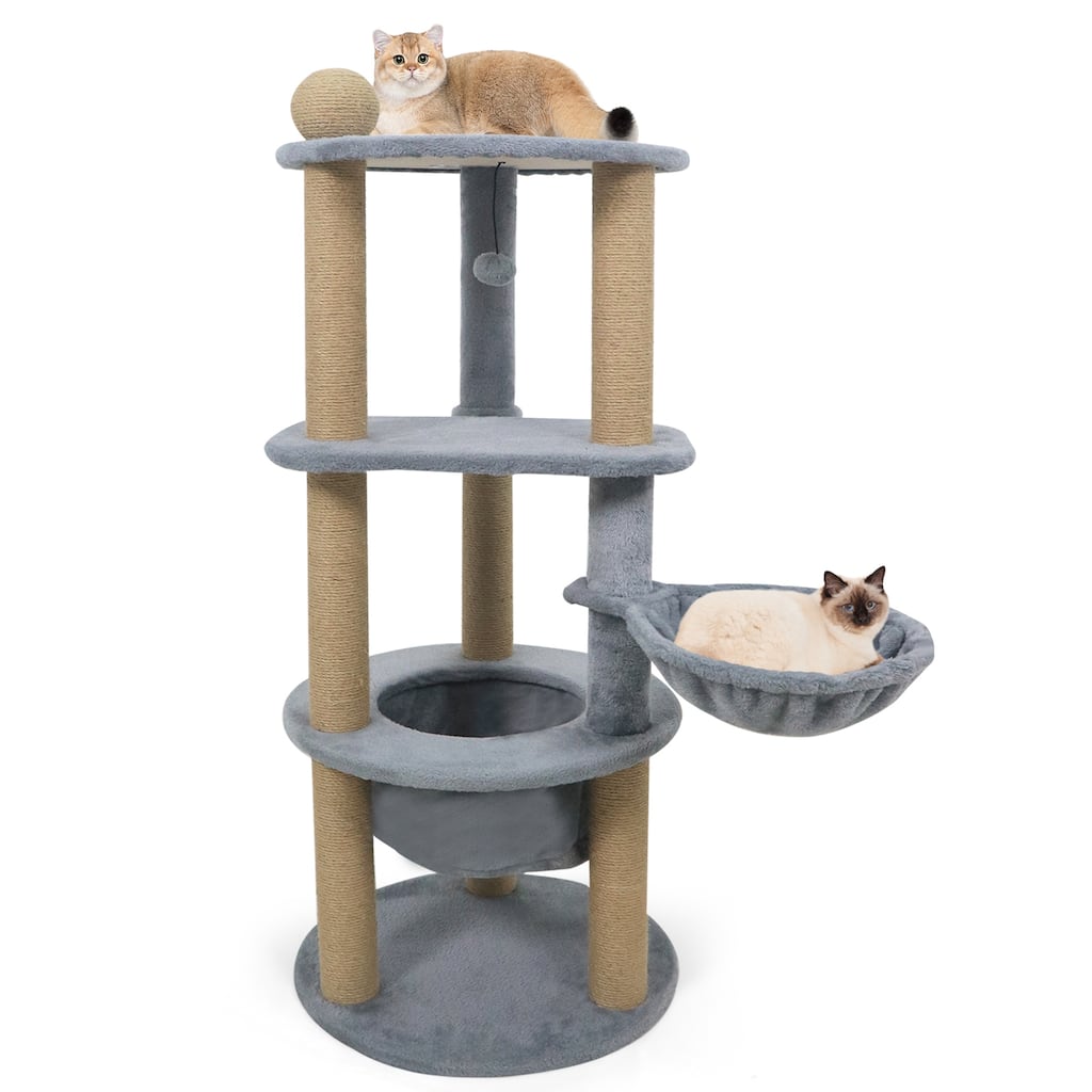 Gymax 48'' Tall Cat Towel w/Cat Nest Scratching Posts Ball Top Perch