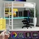 preview thumbnail 56 of 64, Gaming Loft Bed with RGB LED Light & USB Charge Station, Metal Loft Bed Frame w/Built-in Desk & Full-Length Guardrails