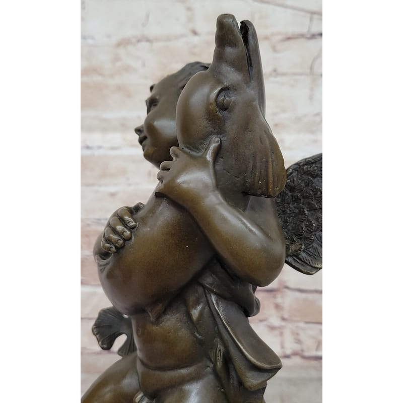 Cherub Angel Putto With A Imitative Dolphin Andrea Del Verrocchio Bronze Sculpture Figure