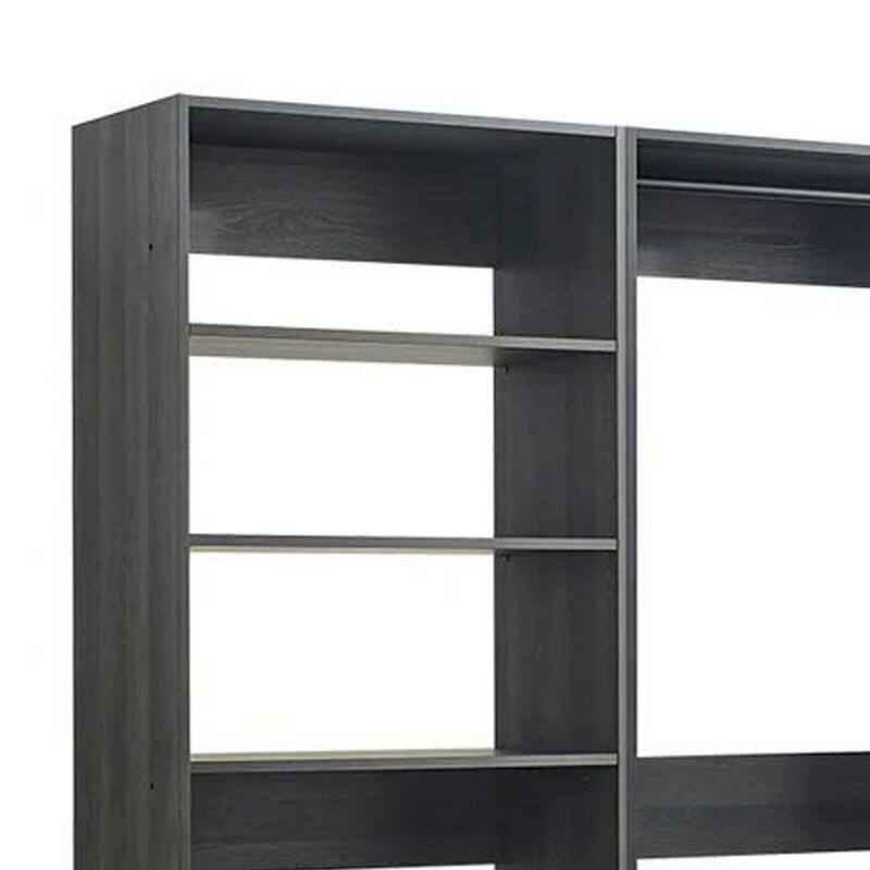 Dee Modular Closet System, 2 Clothing Racks, 6 Shelves, Dark Gray Wood