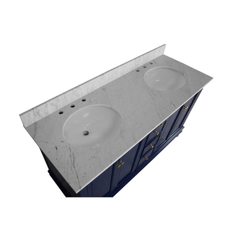 KitchenBathCollection Bella 60" Double Bathroom Vanity with Carrara Marble Top