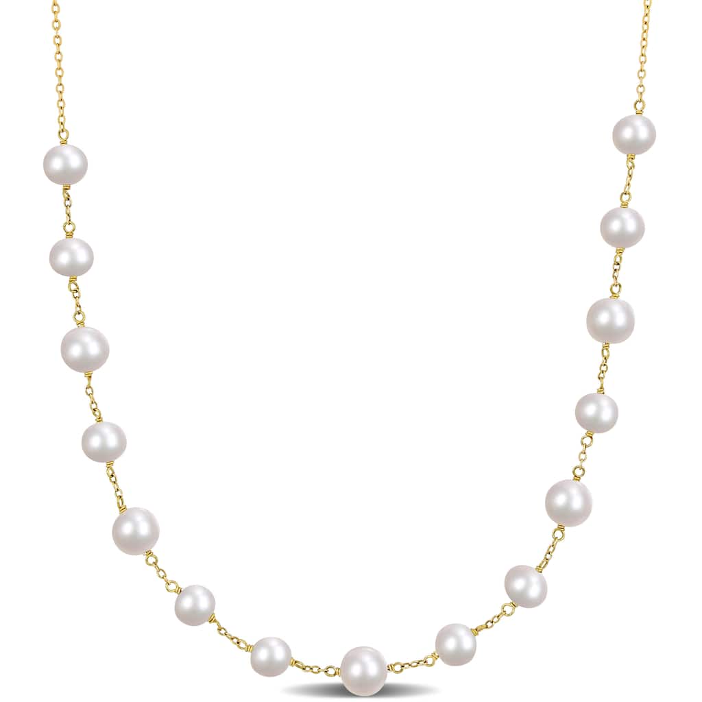 Miadora 6.5-8.5mm Cultured Freshwater Pearl Tin Cup Necklace Silver