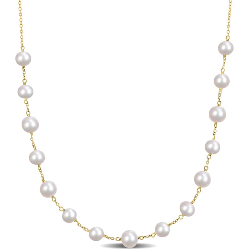 Miadora Freshwater Cultured Pearl Yard Necklace in 18k Gold Plated Sterling Silver (6.5-8.5mm)