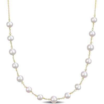 Miadora Freshwater Cultured Pearl Yard Necklace in 18k Gold Plated Sterling Silver (6.5-8.5mm)